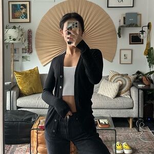 James Perse Black Ribbed Cardigan